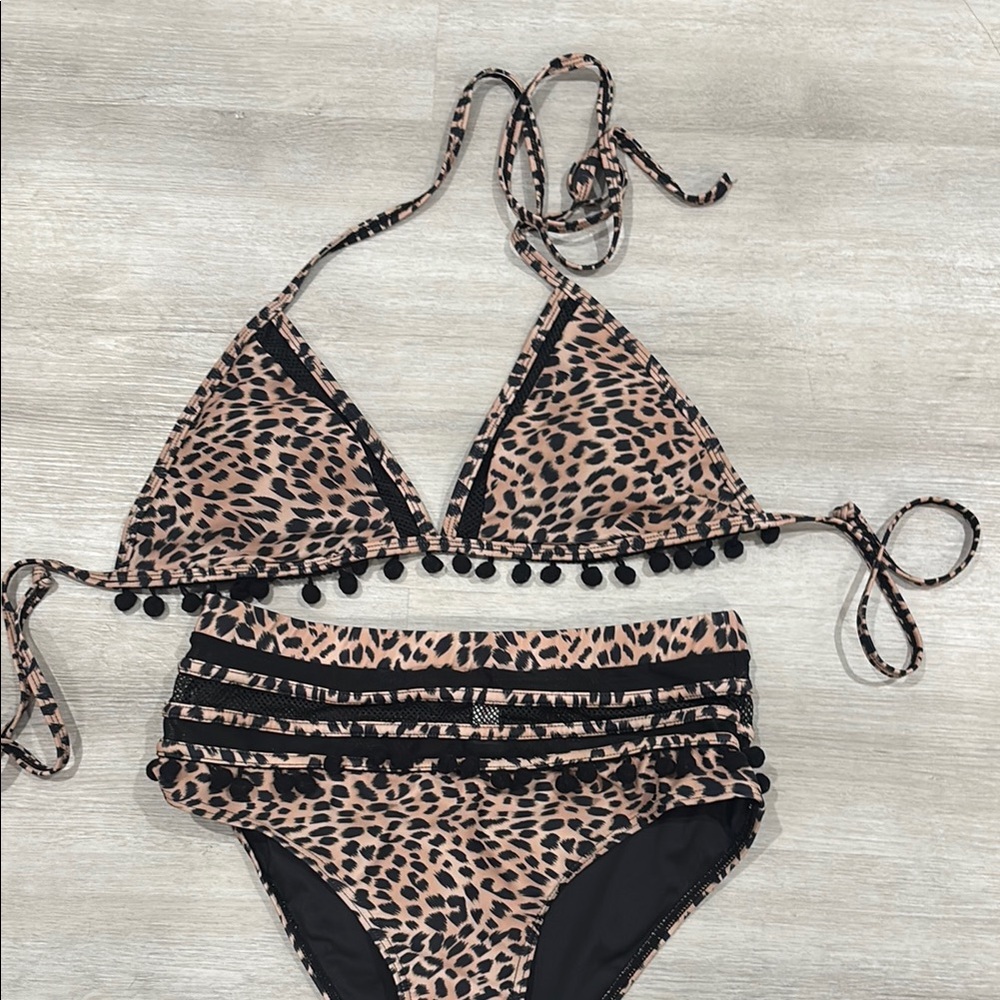 Pink Lily Leopard Print Bikini with Black Accents